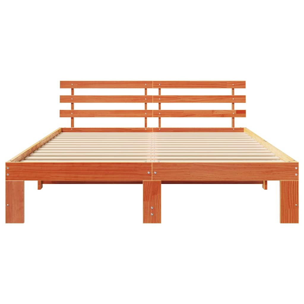 Bed Frame with Headboard Wax Brown 160 x 200 cm Solid Pine Wood
