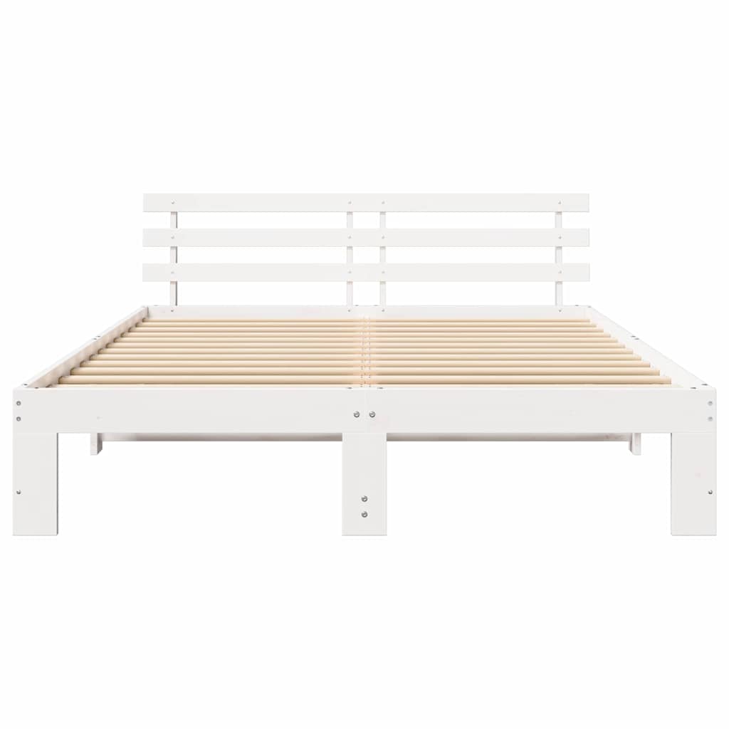 Bed Frame with Headboard White 150 x 200 cm Solid Pine Wood