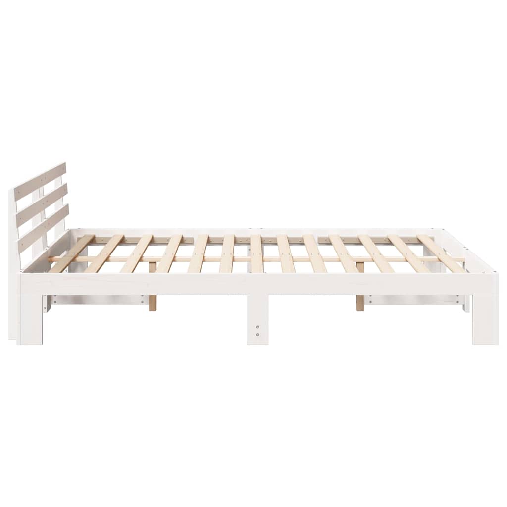 Bed Frame with Headboard White 150 x 200 cm Solid Pine Wood