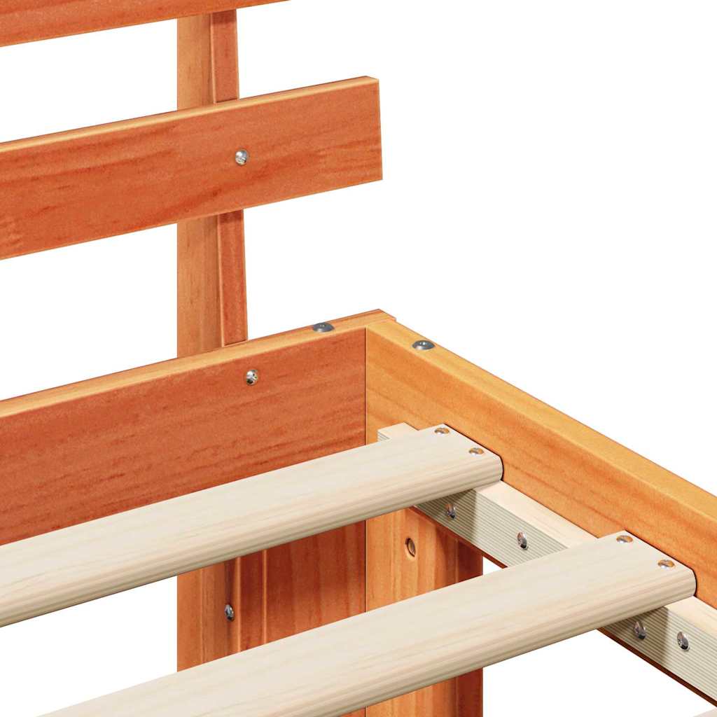 Bed Frame with Headboard Wax Brown 150 x 200 cm Solid Pine Wood