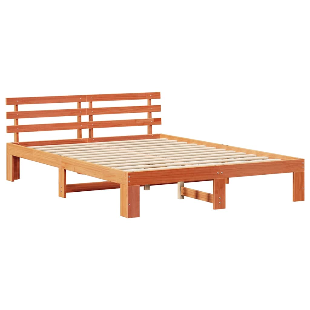 Bed Frame with Headboard Wax Brown 150 x 200 cm Solid Pine Wood
