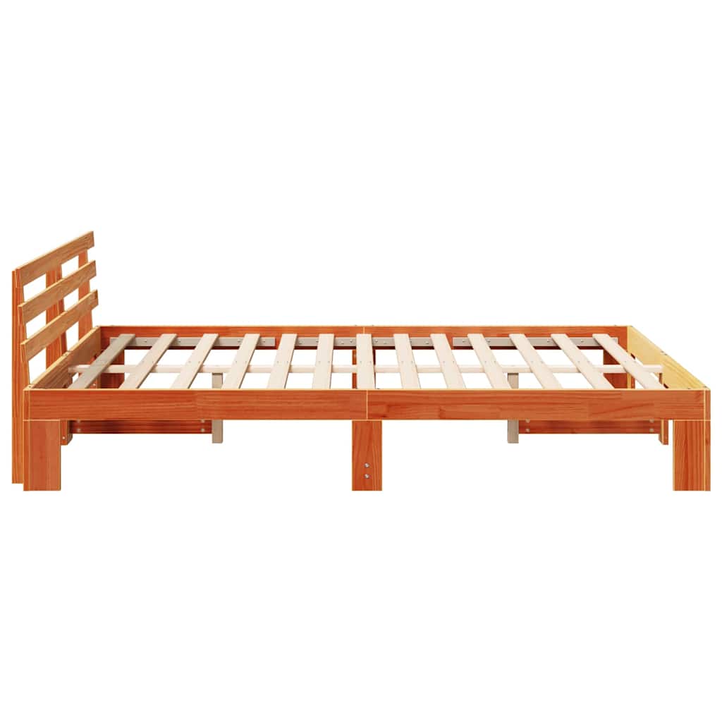 Bed Frame with Headboard Wax Brown 150 x 200 cm Solid Pine Wood