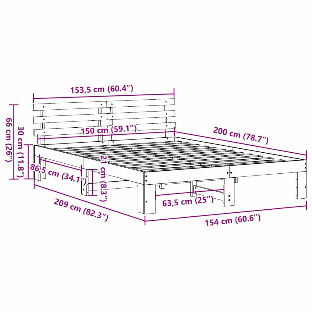 Bed Frame with Headboard Wax Brown 150 x 200 cm Solid Pine Wood