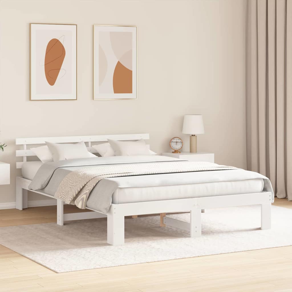 Bed Frame with Headboard White 140 x 200 cm Solid Pine Wood