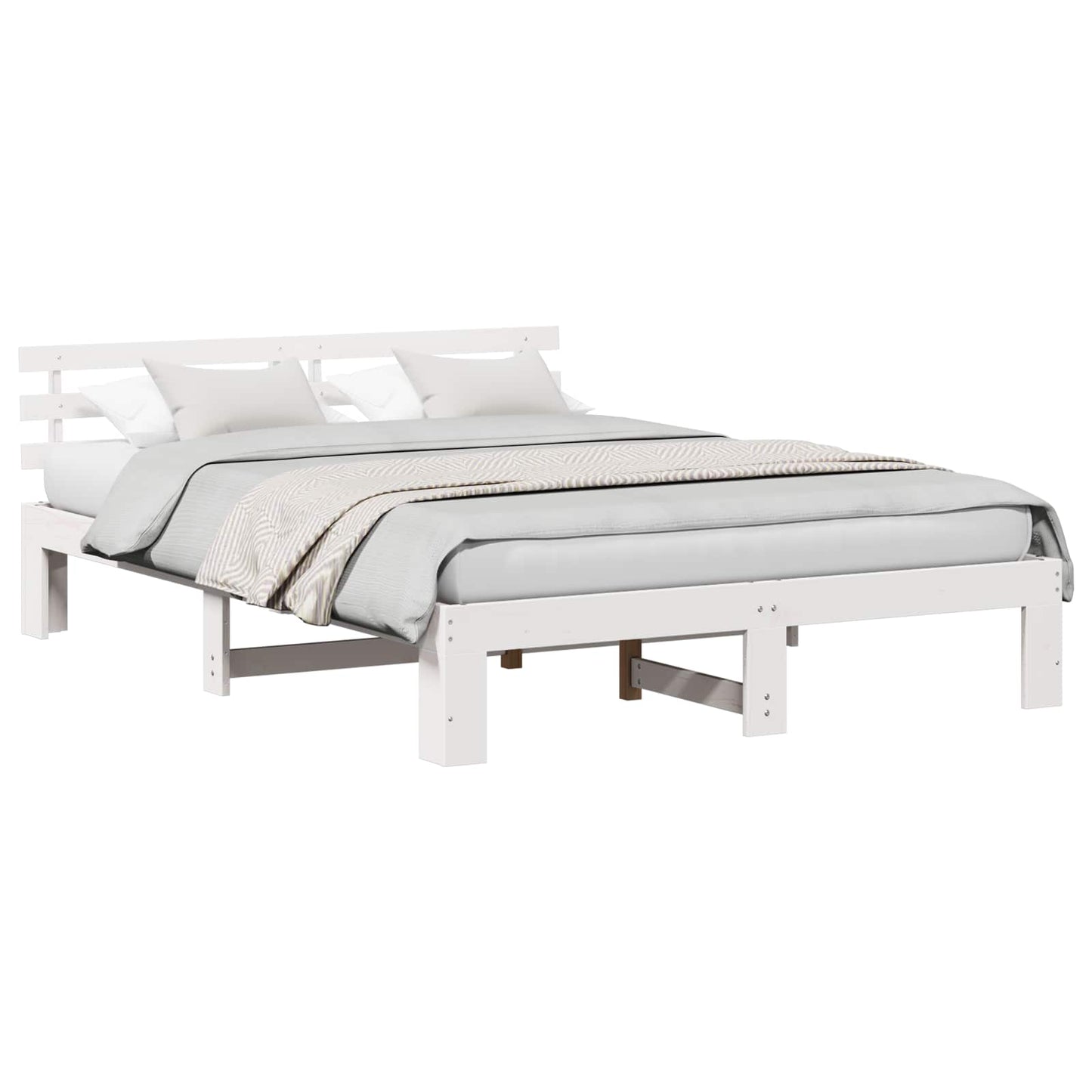 Bed Frame with Headboard White 140 x 200 cm Solid Pine Wood