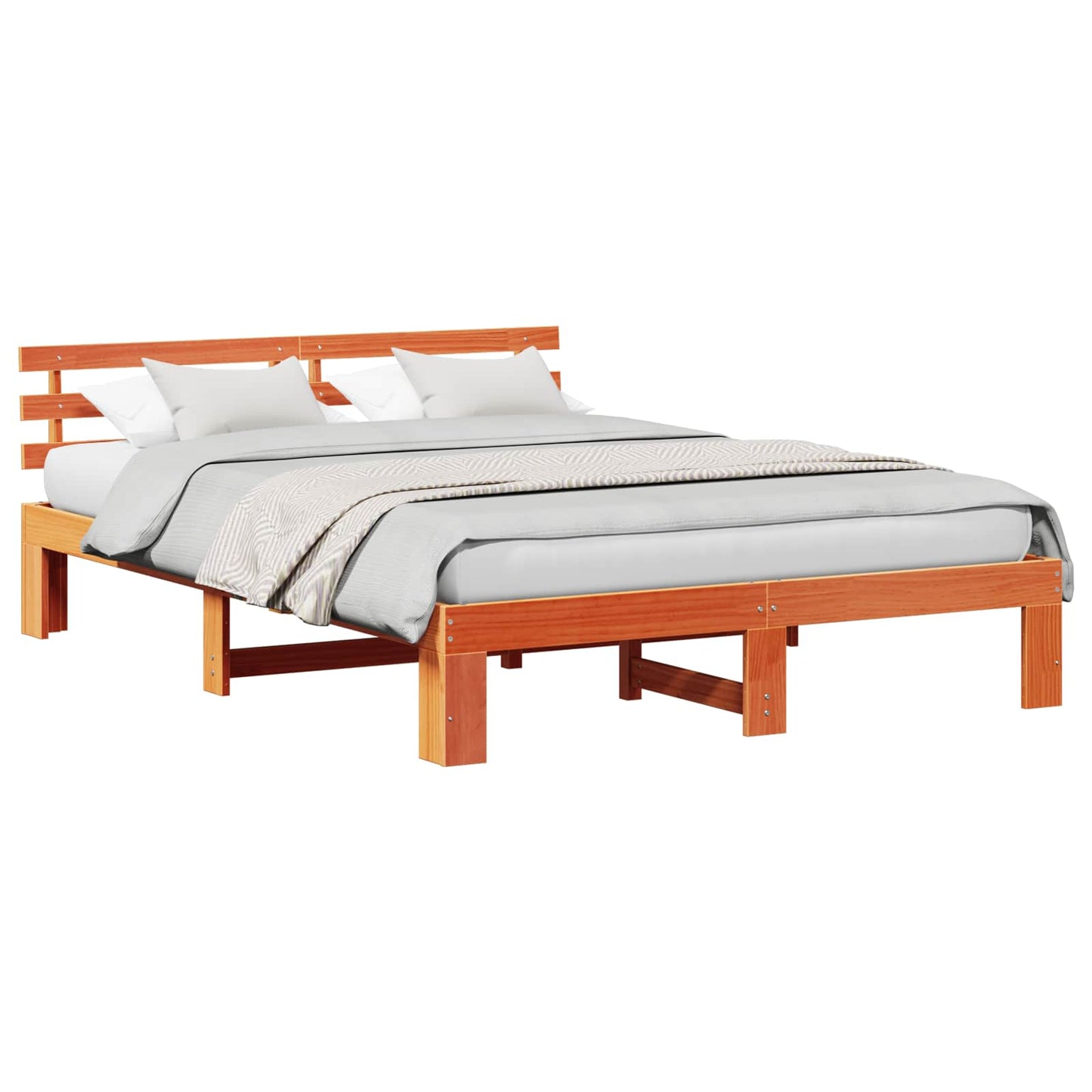 Bed Frame with Headboard Wax Brown 140 x 200 cm Solid Pine Wood