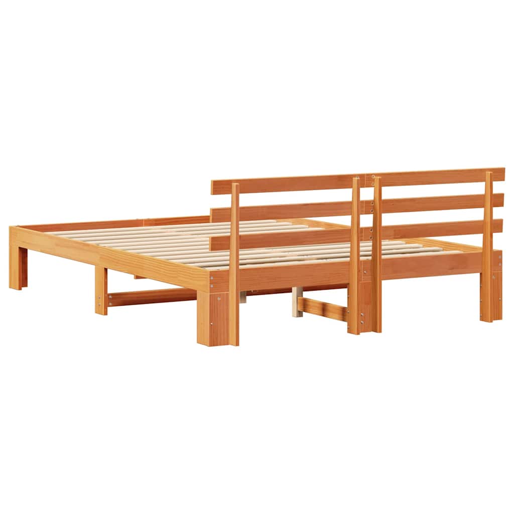 Bed Frame with Headboard Wax Brown 140 x 200 cm Solid Pine Wood