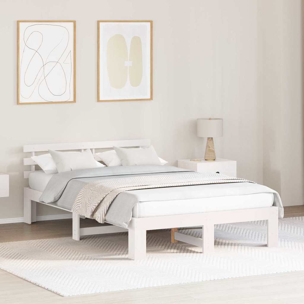 Bed Frame with Headboard White 120 x 200 cm Solid Pine Wood