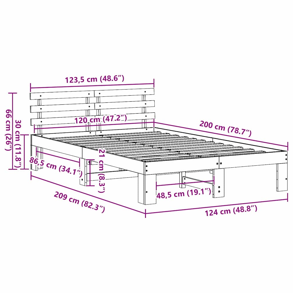 Bed Frame with Headboard White 120 x 200 cm Solid Pine Wood