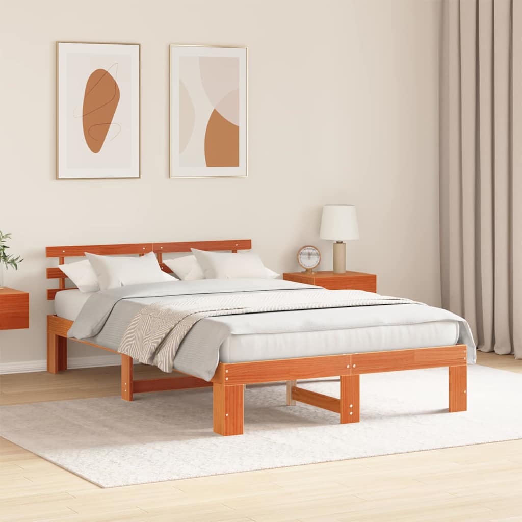 Bed Frame with Headboard Wax Brown 120 x 200 cm Solid Pine Wood