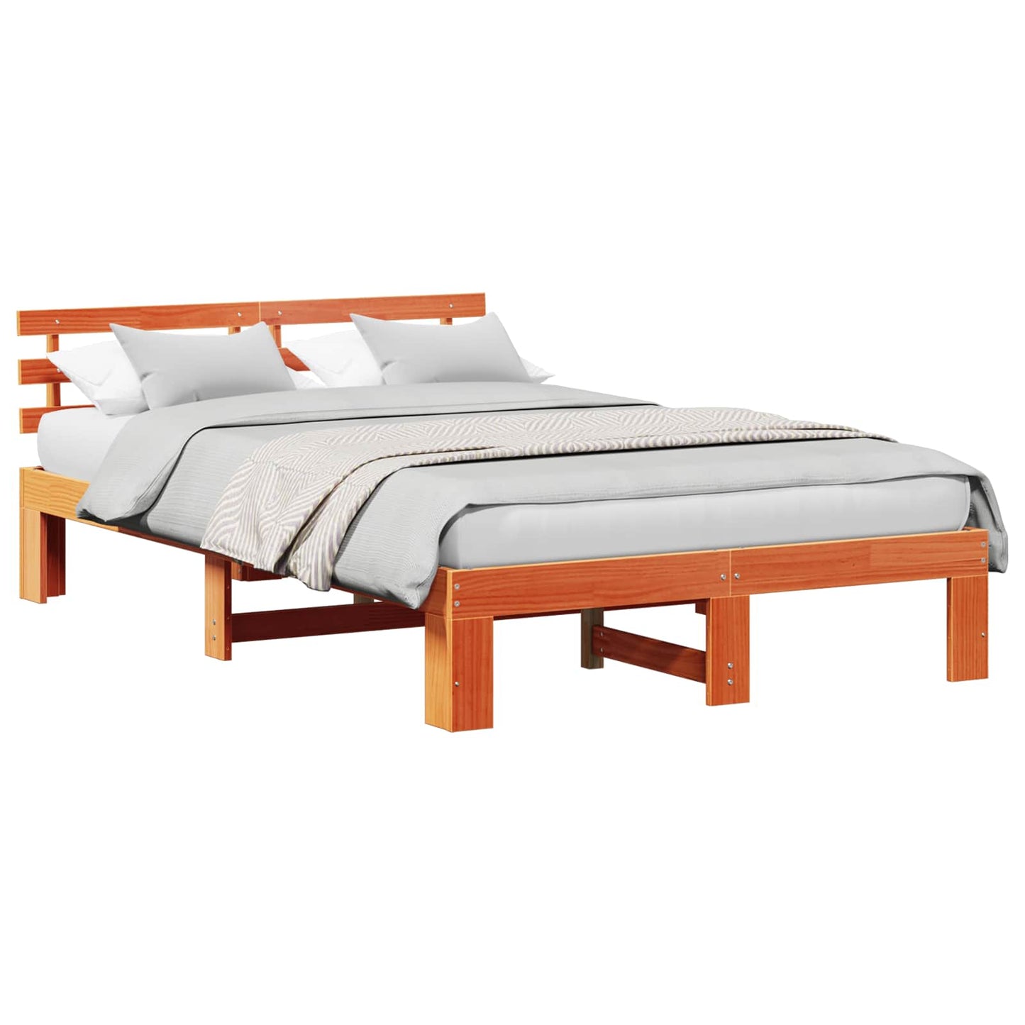 Bed Frame with Headboard Wax Brown 120 x 200 cm Solid Pine Wood