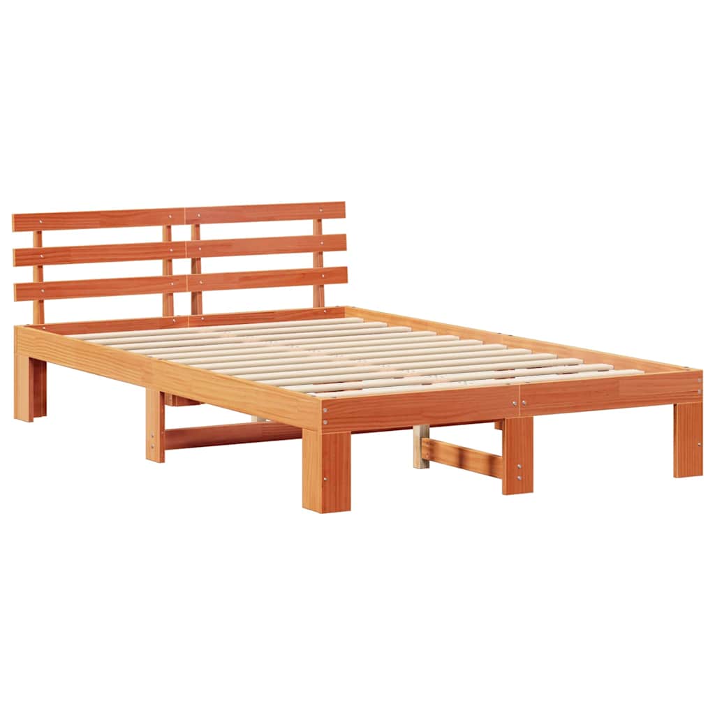 Bed Frame with Headboard Wax Brown 120 x 200 cm Solid Pine Wood