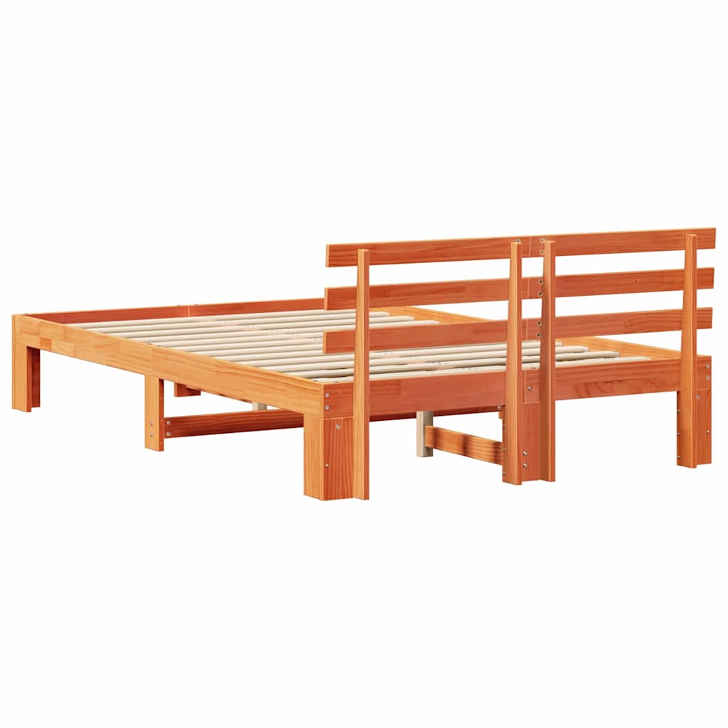 Bed Frame with Headboard Wax Brown 120 x 200 cm Solid Pine Wood