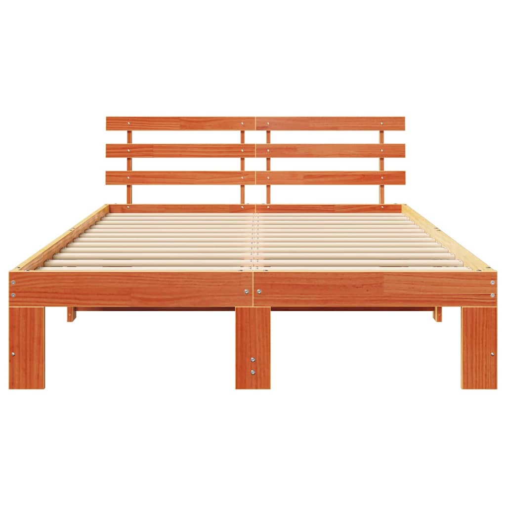 Bed Frame with Headboard Wax Brown 120 x 200 cm Solid Pine Wood