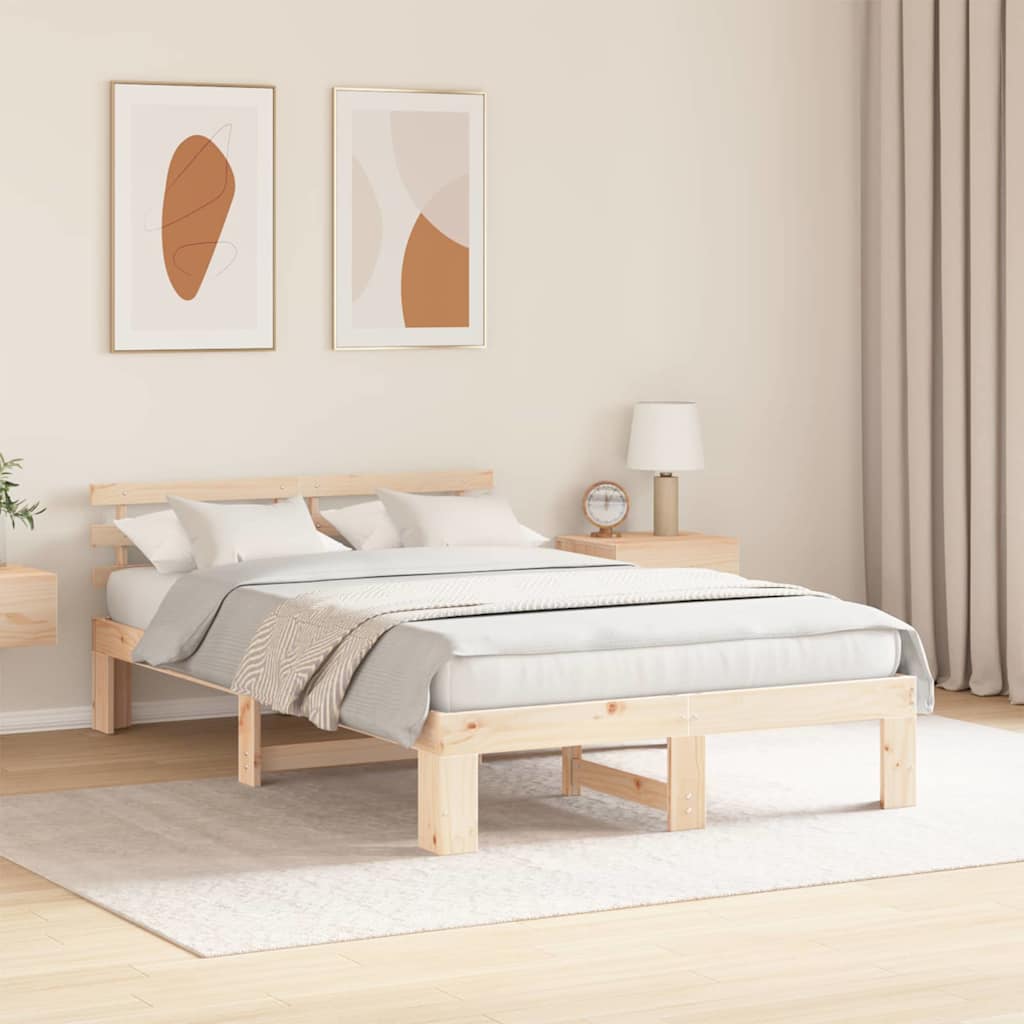 Bed Frame with Headboard Natural 140 x 190 cm Solid Pine Wood