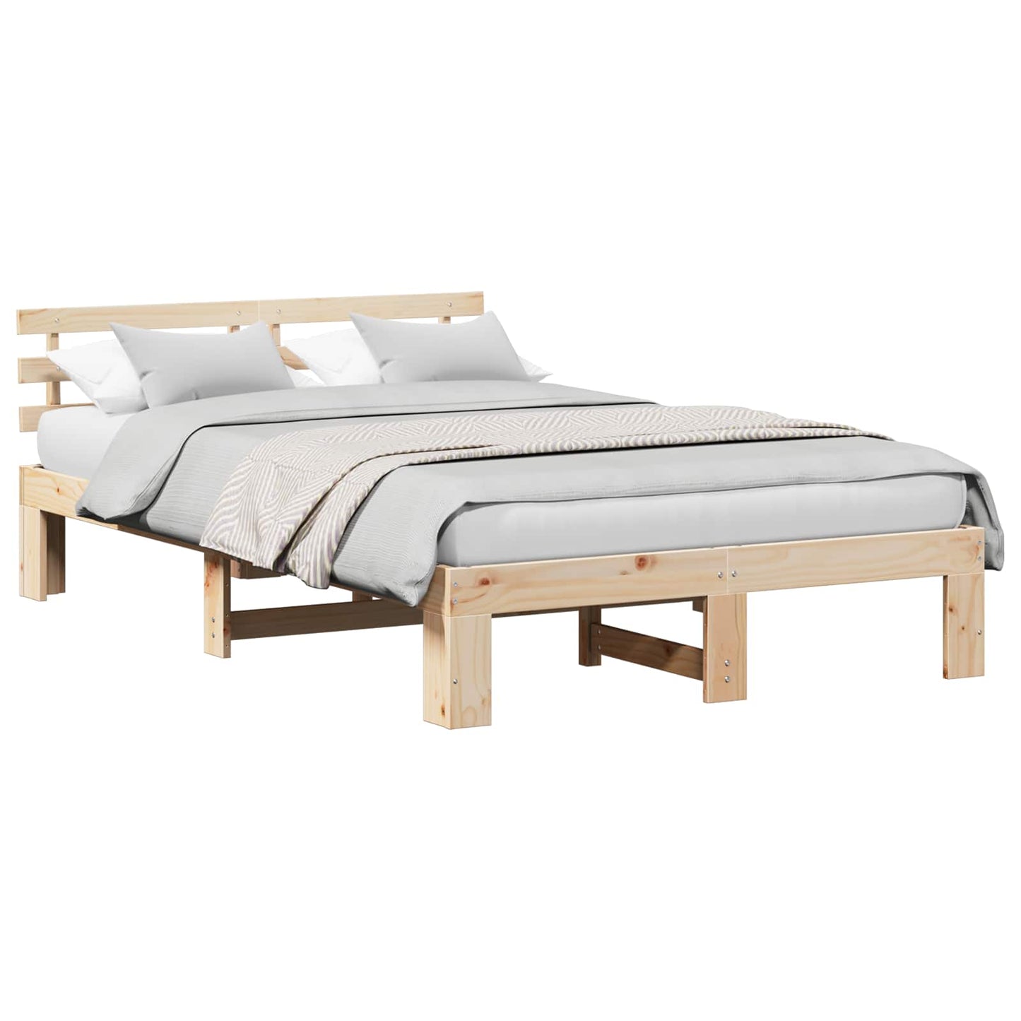 Bed Frame with Headboard Natural 140 x 190 cm Solid Pine Wood