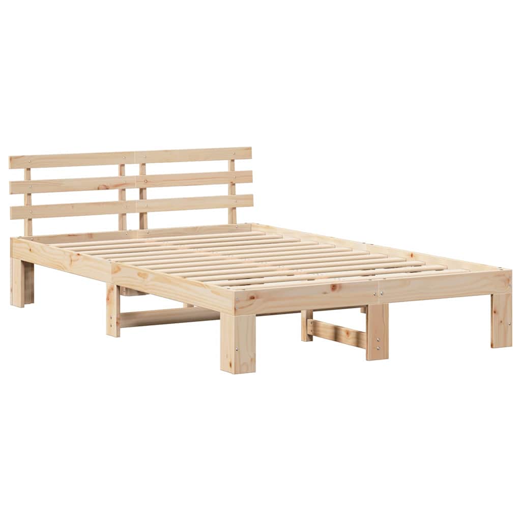 Bed Frame with Headboard Natural 140 x 190 cm Solid Pine Wood