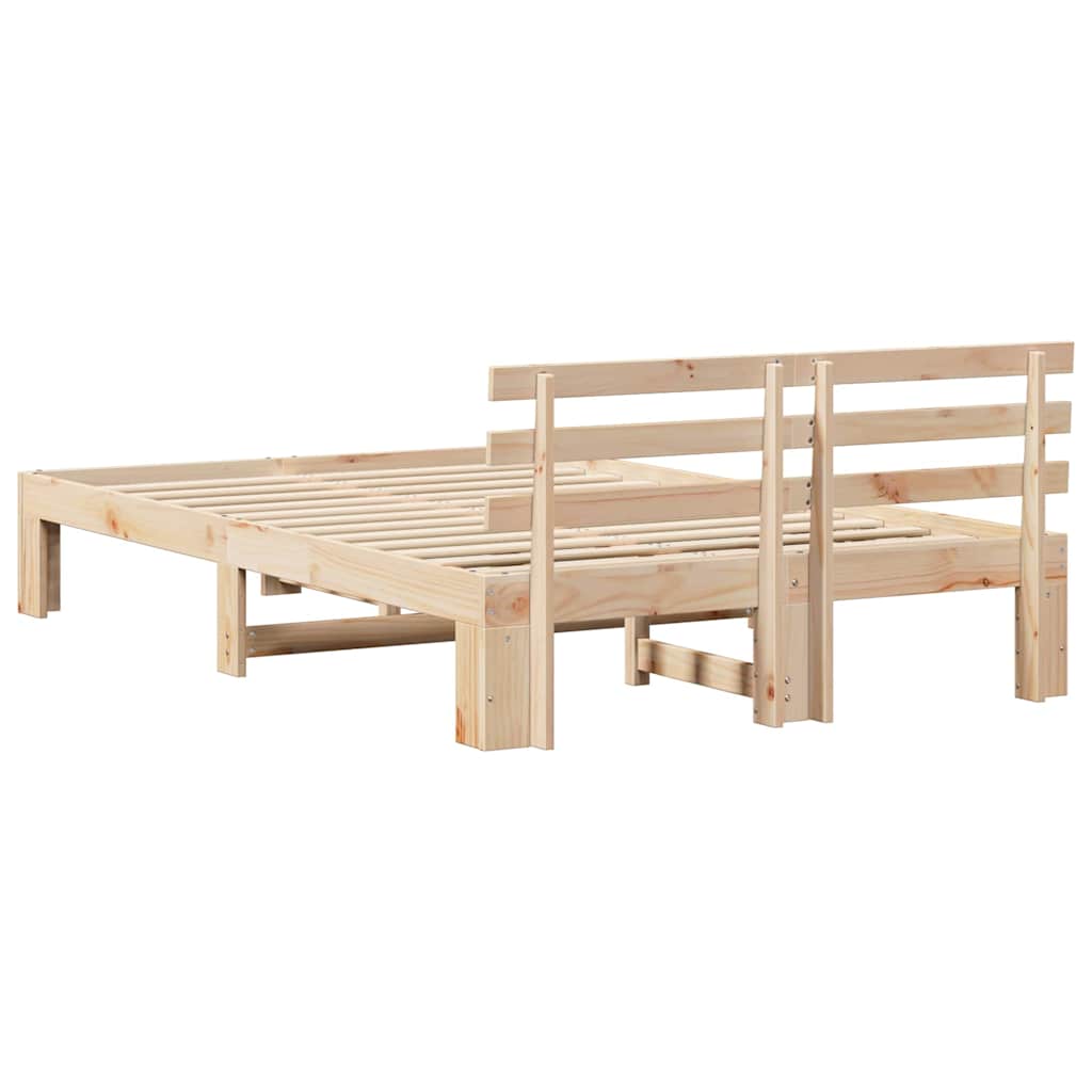 Bed Frame with Headboard Natural 140 x 190 cm Solid Pine Wood