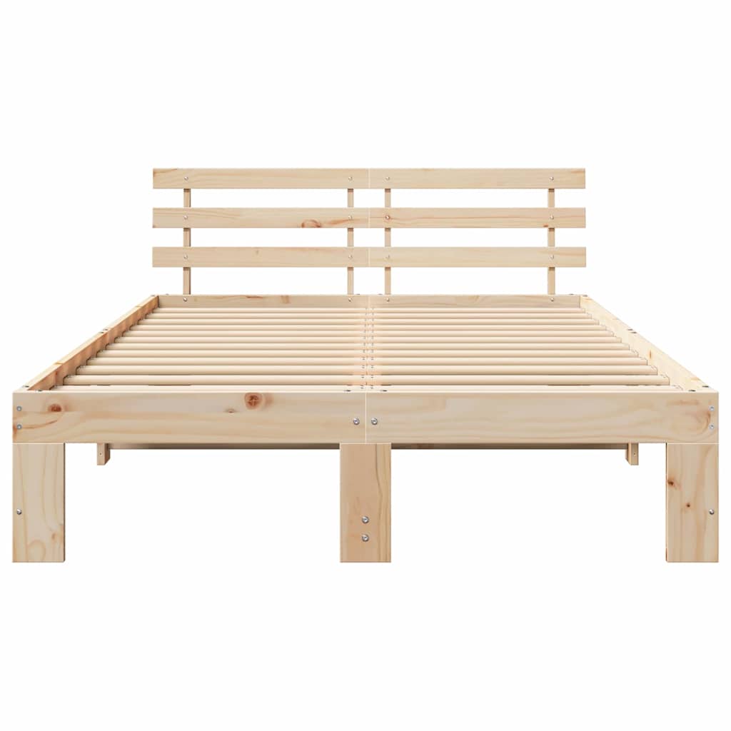 Bed Frame with Headboard Natural 140 x 190 cm Solid Pine Wood
