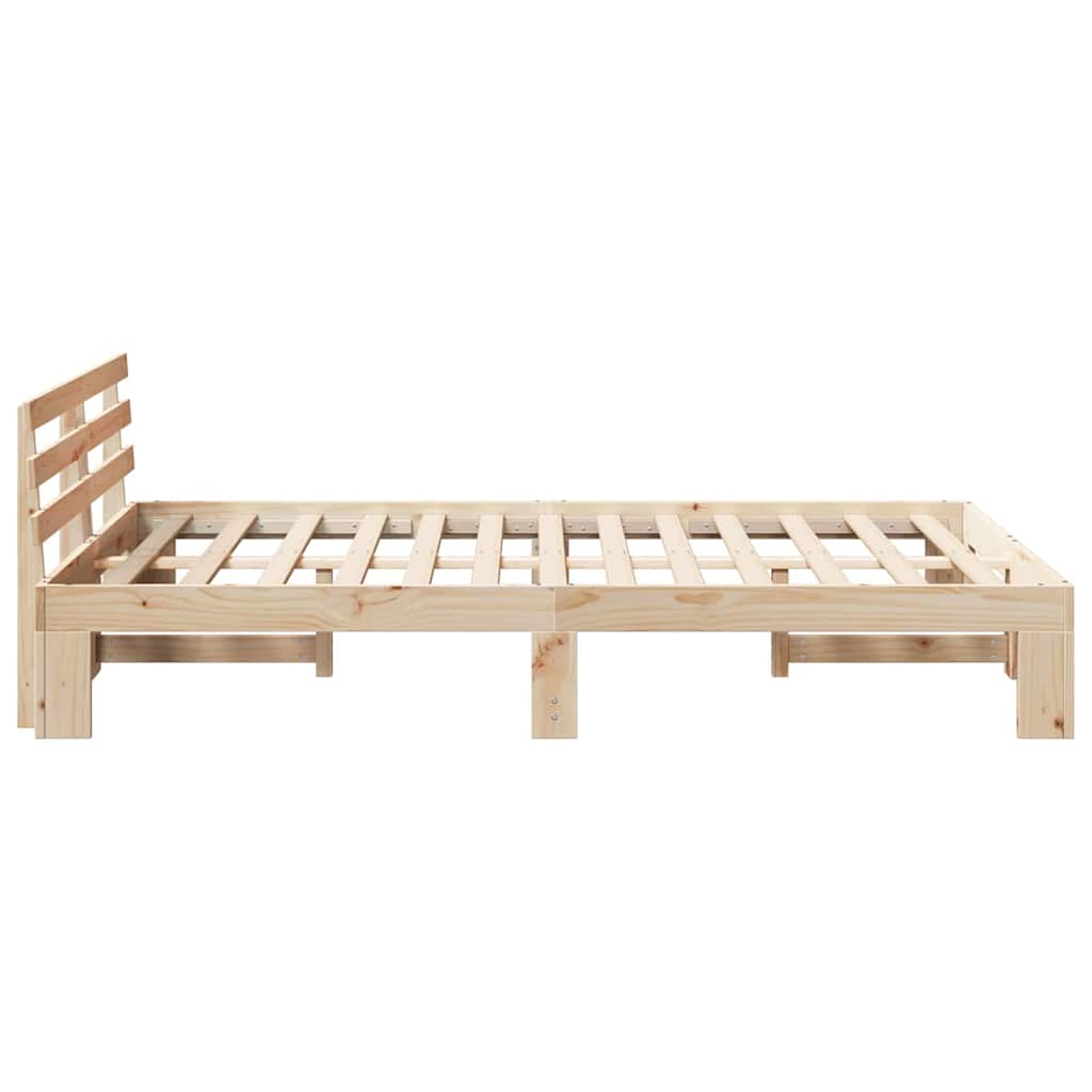 Bed Frame with Headboard Natural 140 x 190 cm Solid Pine Wood