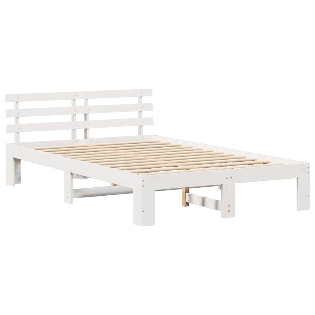 Bed Frame with Headboard White 140 x 190 cm Solid Pine Wood