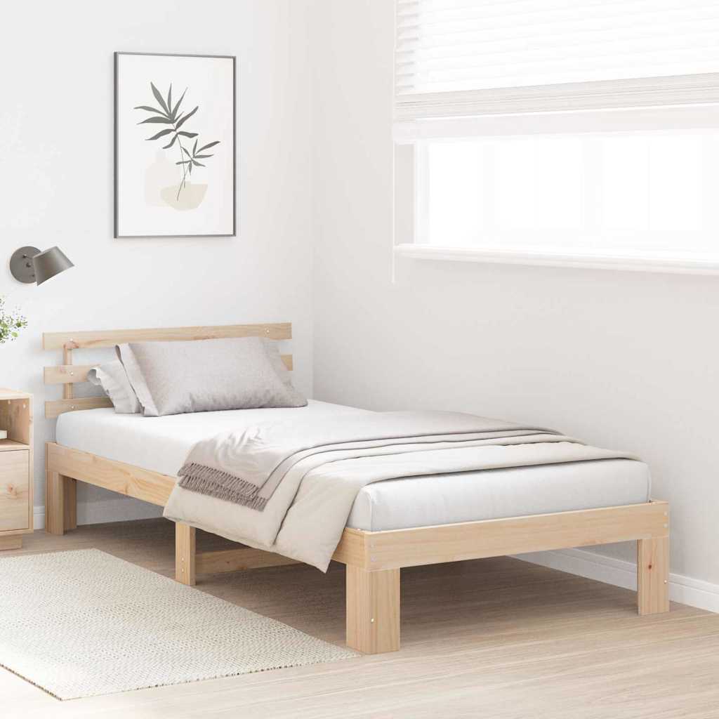 Bed Frame with Headboard Natural 100 x 200 cm Solid Pine Wood