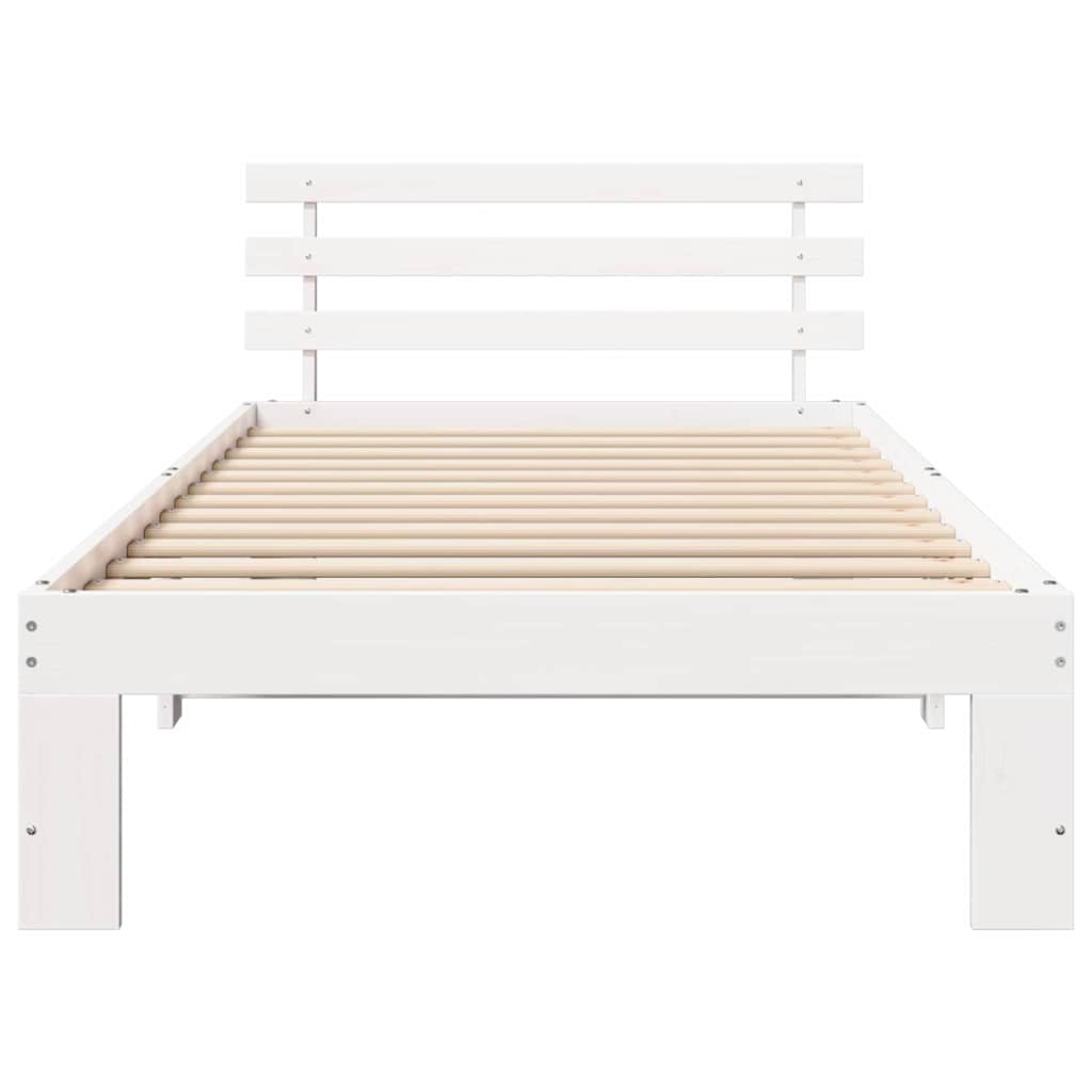 Bed Frame with Headboard White 90 x 200 cm Solid Pine Wood