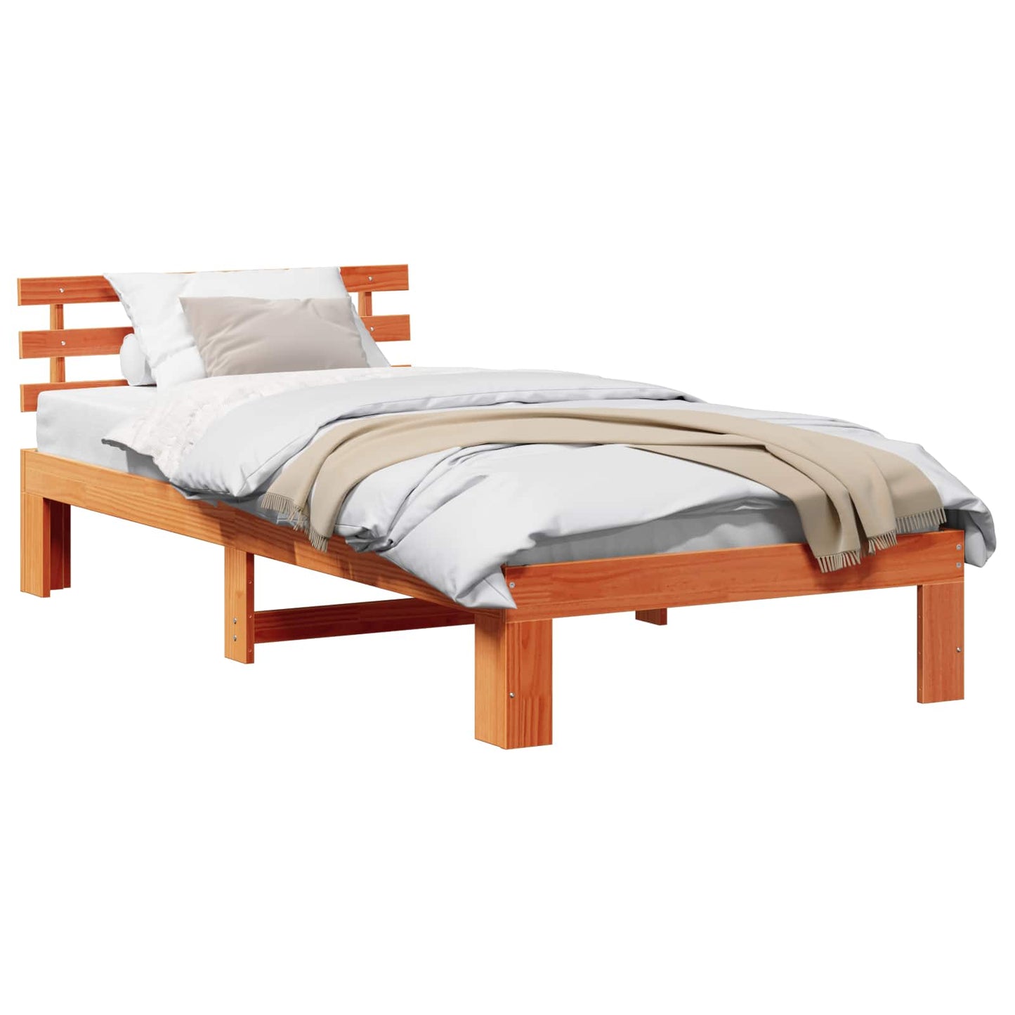 Bed Frame with Headboard Wax Brown 90 x 200 cm Solid Pine Wood