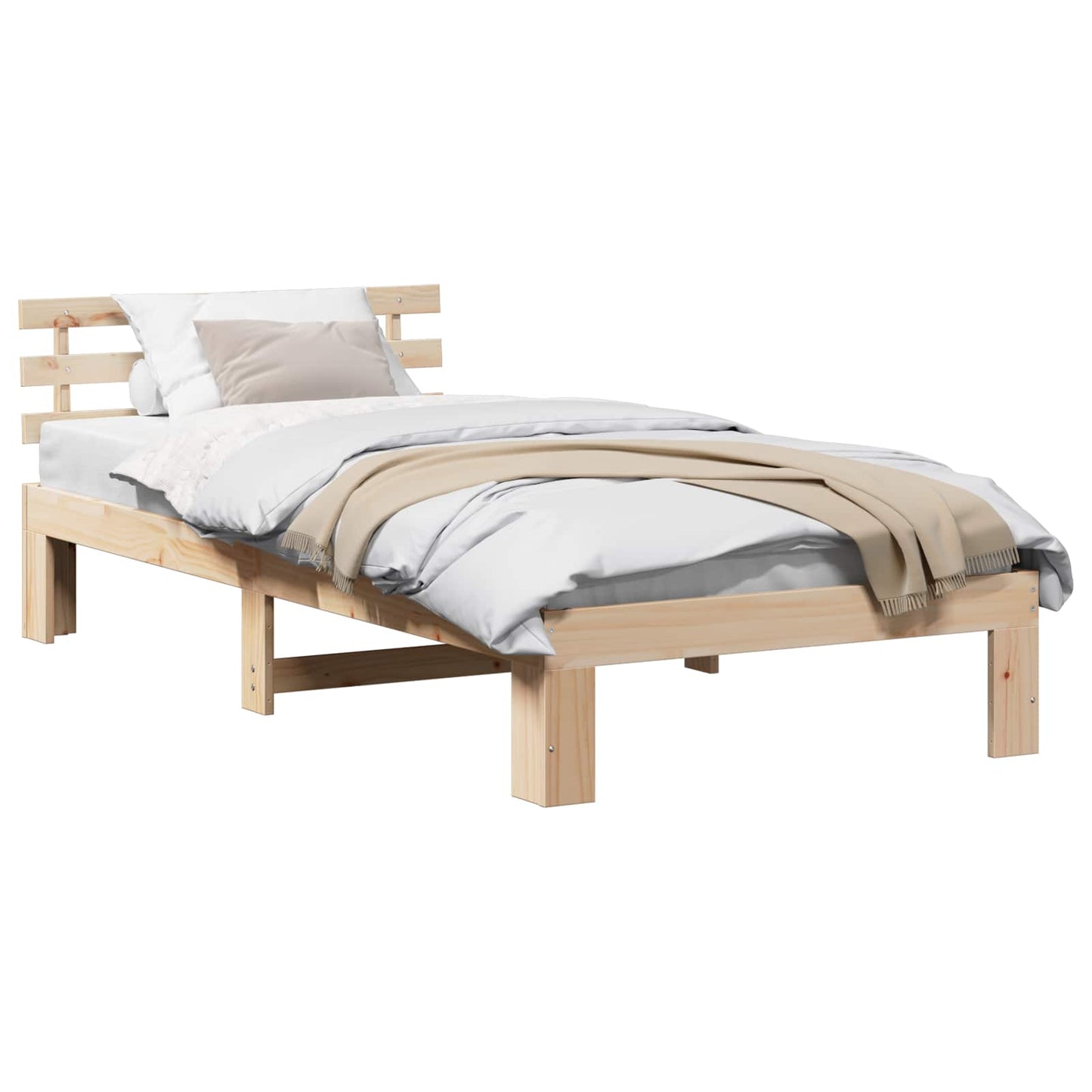 Bed Frame with Headboard Natural 80 x 200 cm Solid Pine Wood