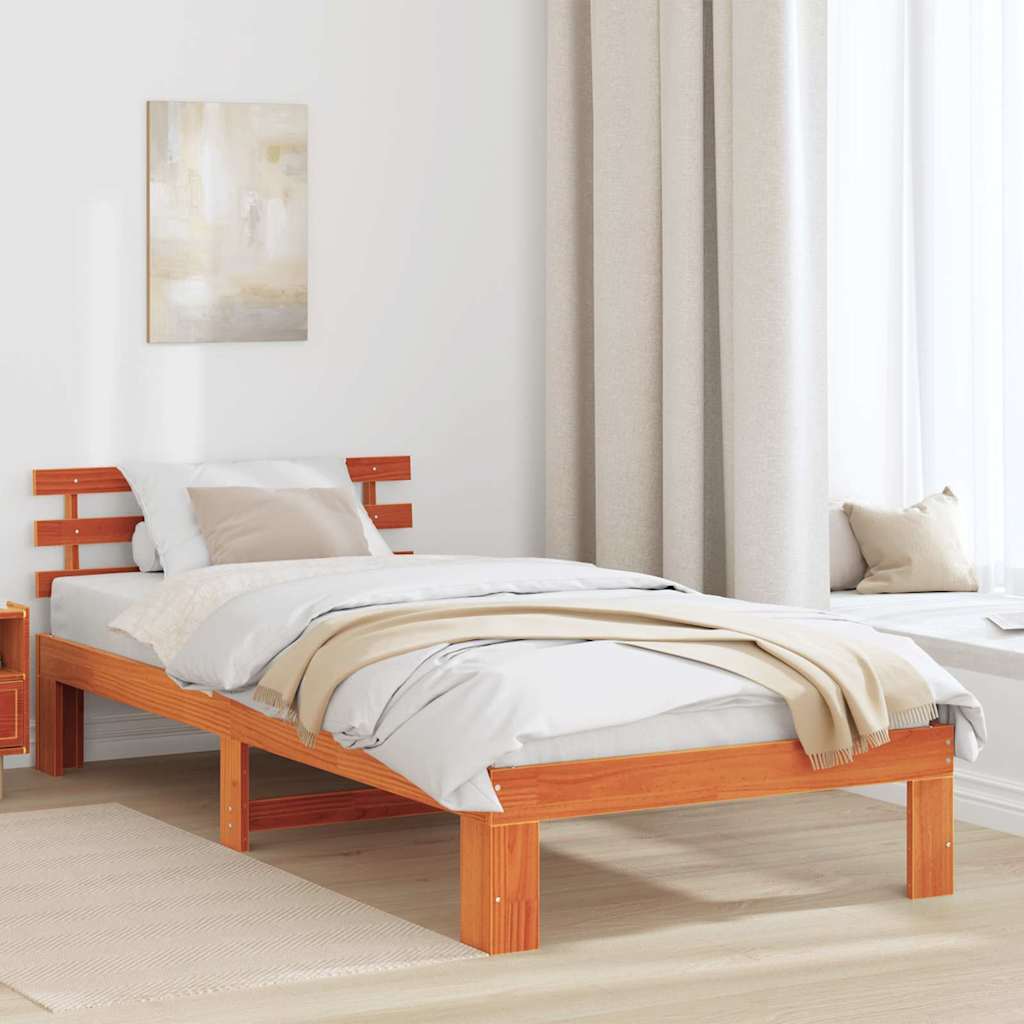 Bed Frame with Headboard Wax Brown 80 x 200 cm Solid Pine Wood