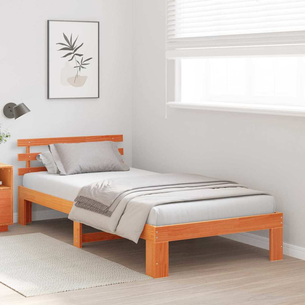 Bed Frame with Headboard Wax Brown 80 x 200 cm Solid Pine Wood