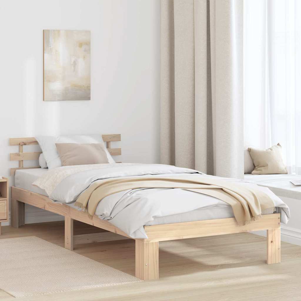Bed Frame with Headboard Natural 90 x 190 cm Solid Pine Wood