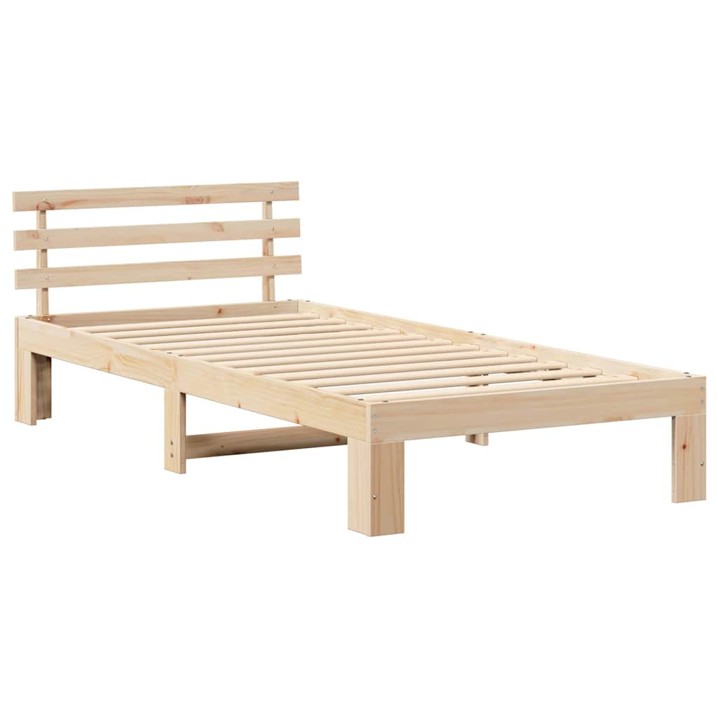 Bed Frame with Headboard Natural 75 x 190 cm Solid Pine Wood
