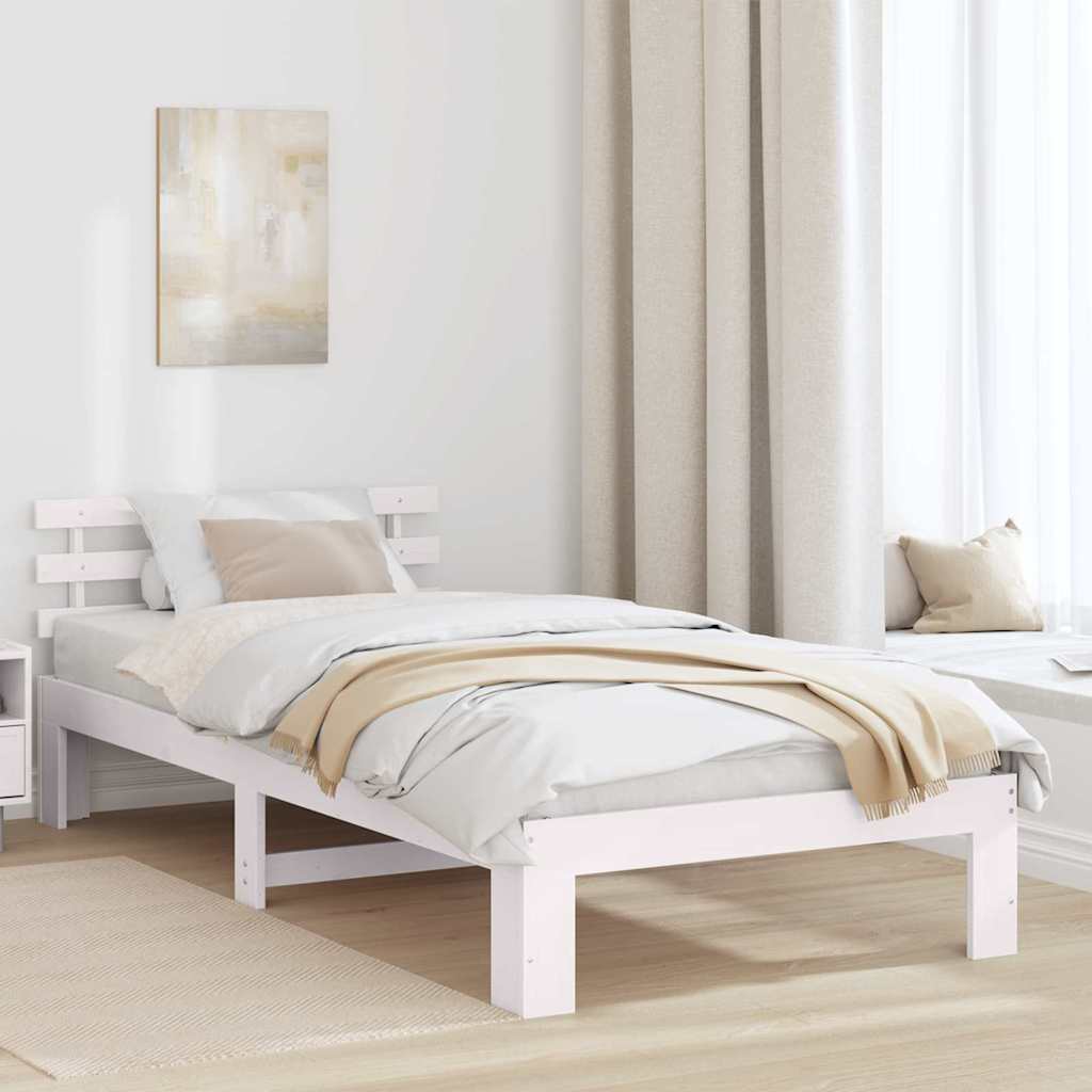 Bed Frame with Headboard White 75 x 190 cm Solid Pine Wood