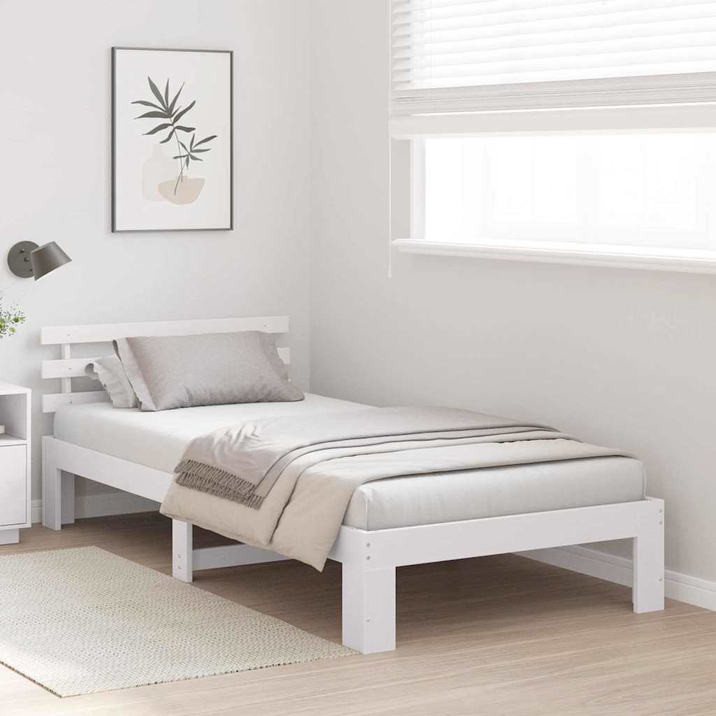 Bed Frame with Headboard White 75 x 190 cm Solid Pine Wood