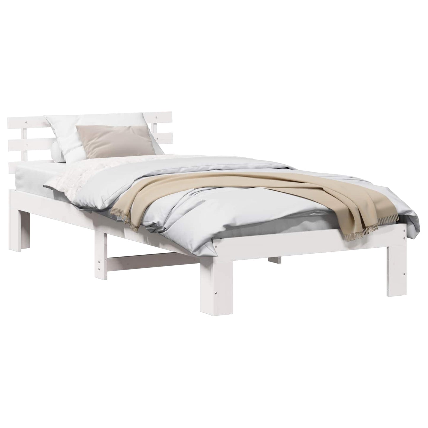 Bed Frame with Headboard White 75 x 190 cm Solid Pine Wood