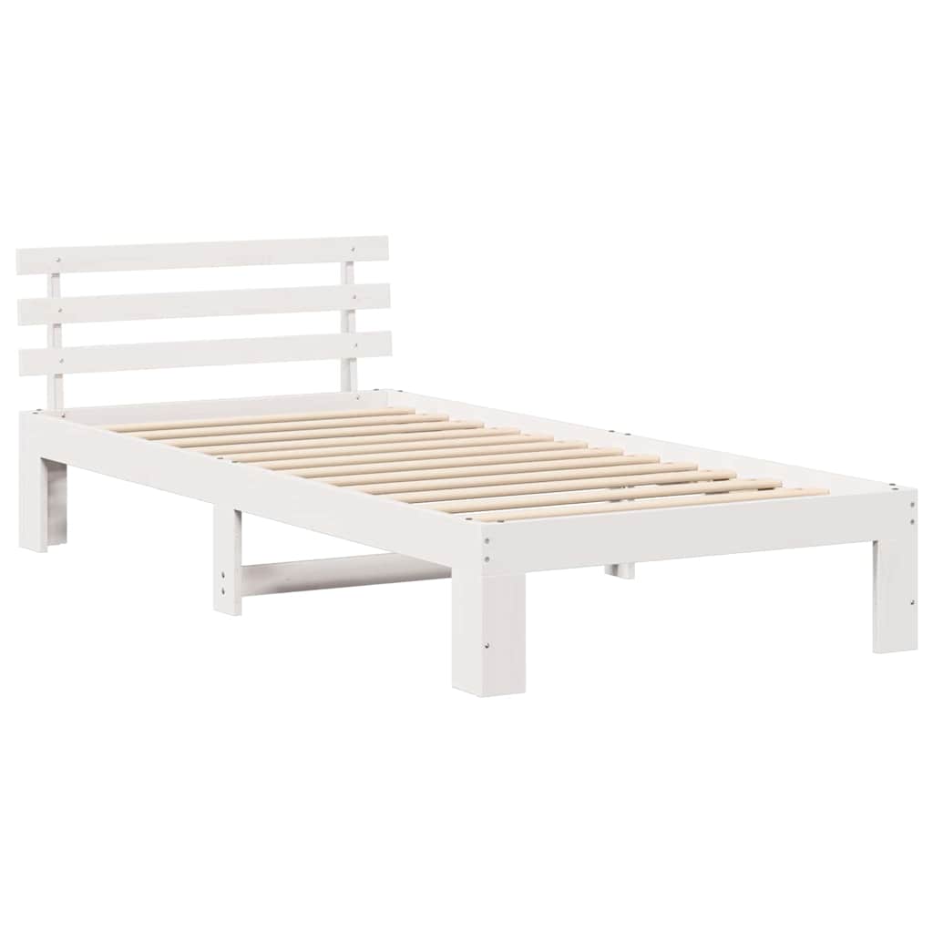 Bed Frame with Headboard White 75 x 190 cm Solid Pine Wood