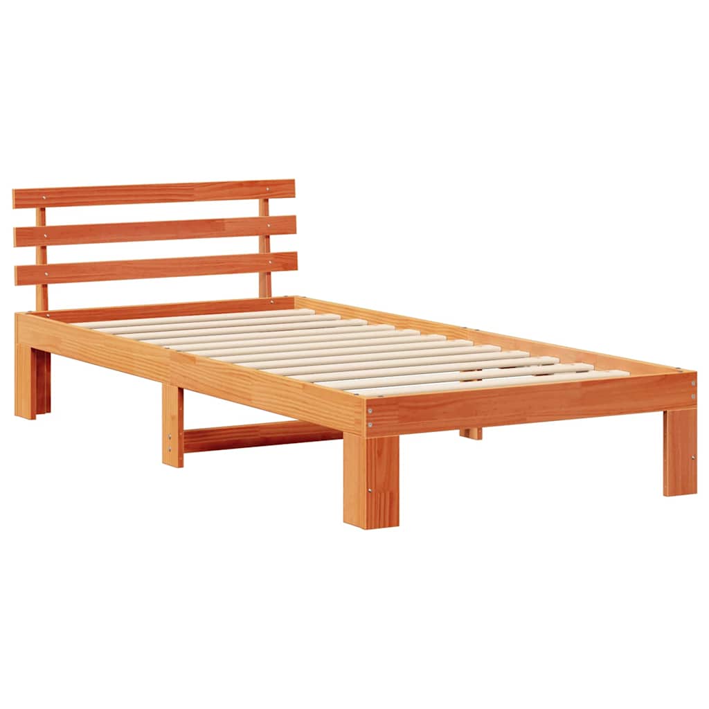 Bed Frame with Headboard Wax Brown 75 x 190 cm Solid Pine Wood