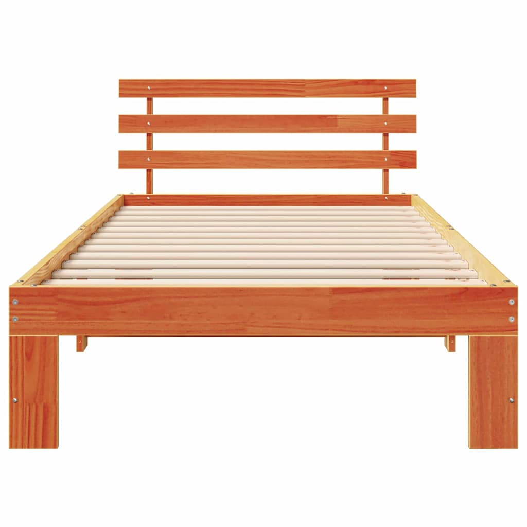 Bed Frame with Headboard Wax Brown 75 x 190 cm Solid Pine Wood