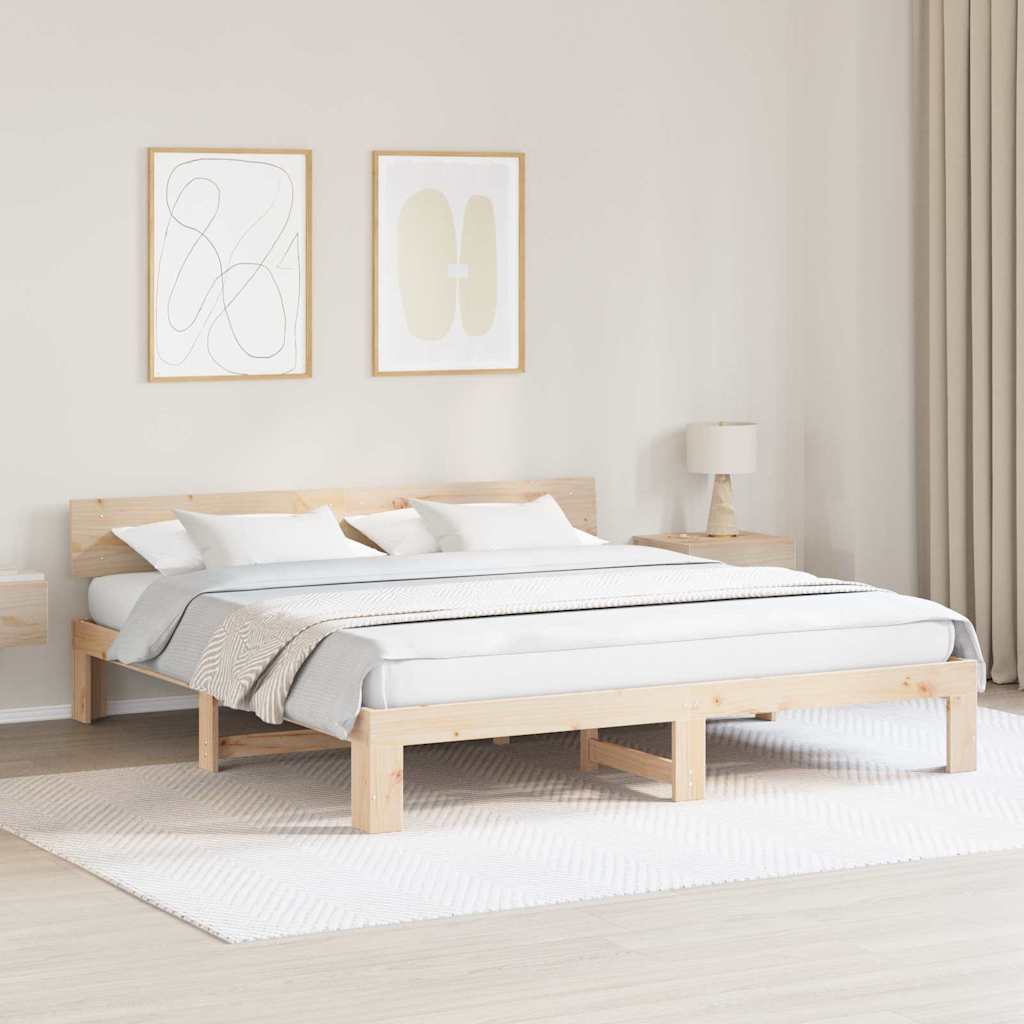 Bed Frame with Headboard Natural 200 x 200 cm Solid Pine Wood