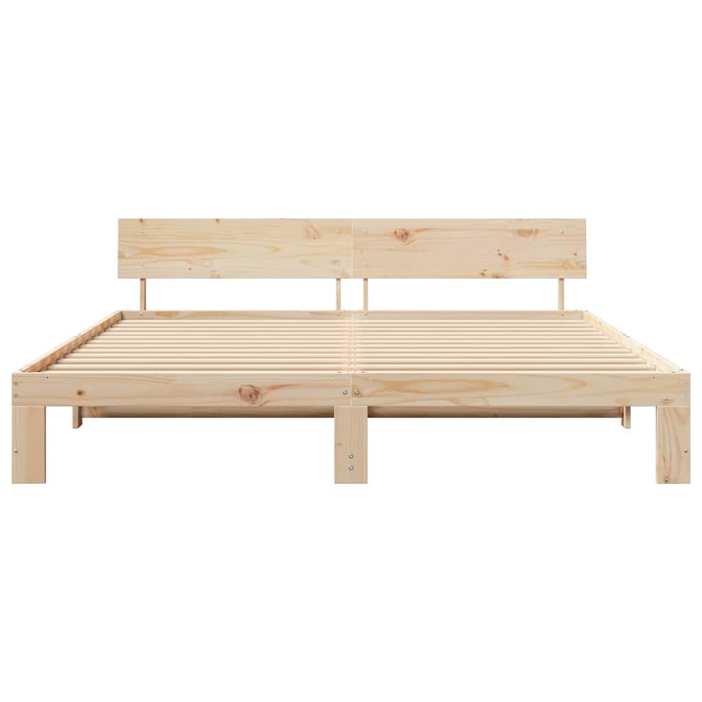 Bed Frame with Headboard Natural 200 x 200 cm Solid Pine Wood