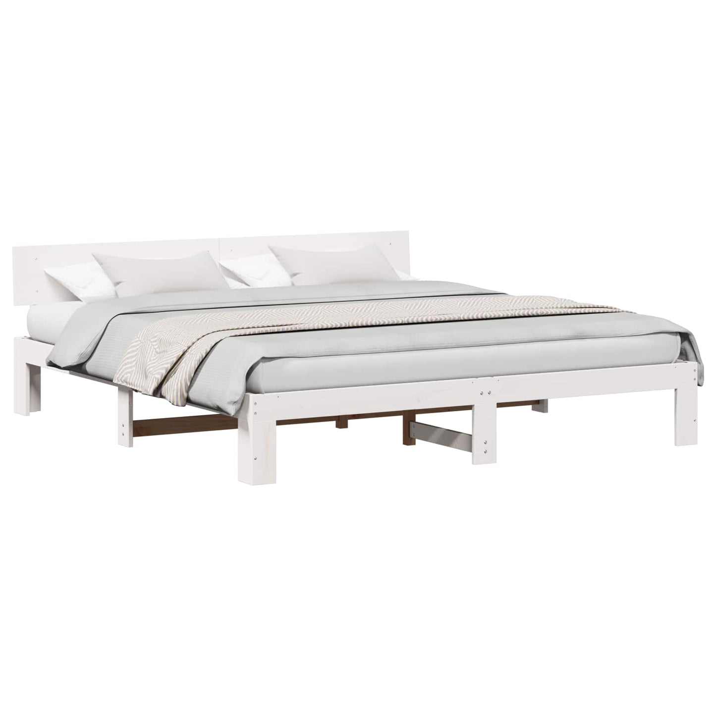 Bed Frame with Headboard White 200 x 200 cm Solid Pine Wood