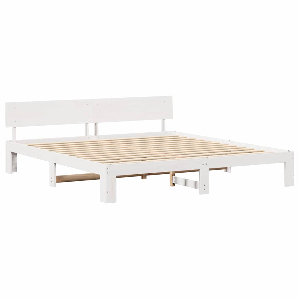 Bed Frame with Headboard White 200 x 200 cm Solid Pine Wood
