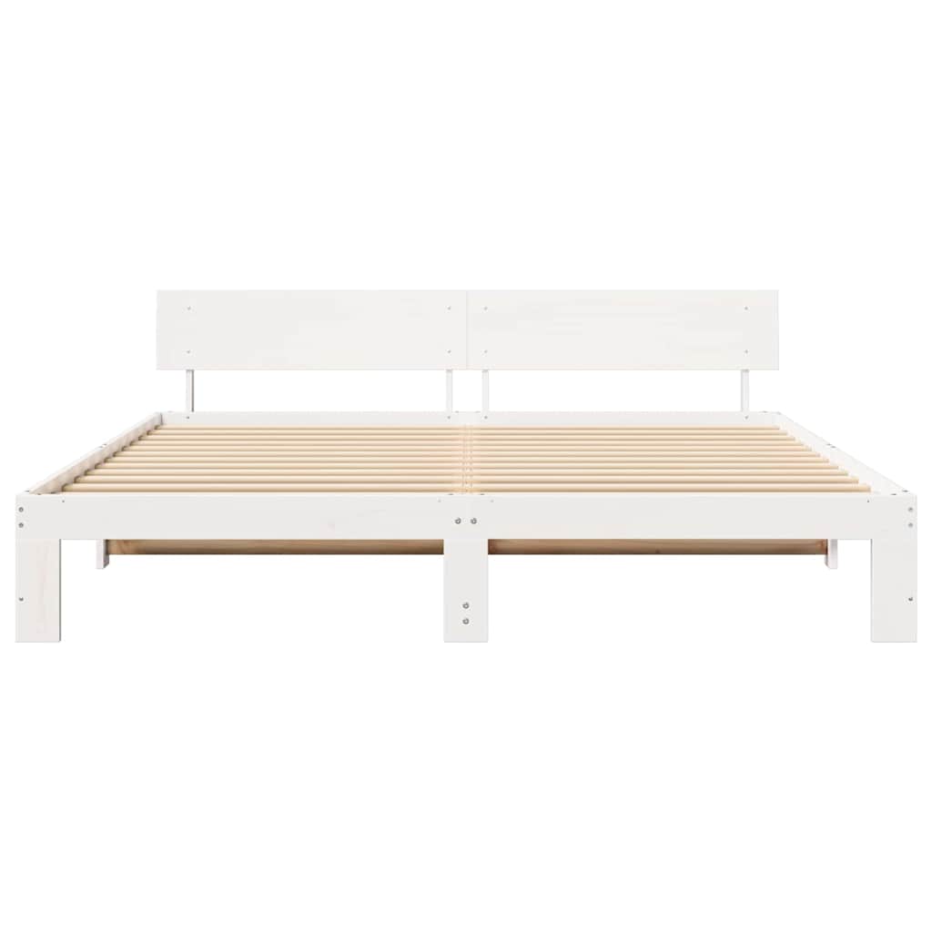 Bed Frame with Headboard White 200 x 200 cm Solid Pine Wood