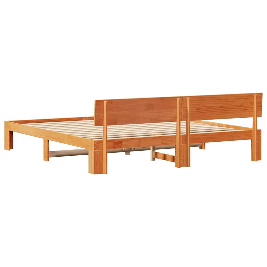 Bed Frame with Headboard Wax Brown 200 x 200 cm Solid Pine Wood