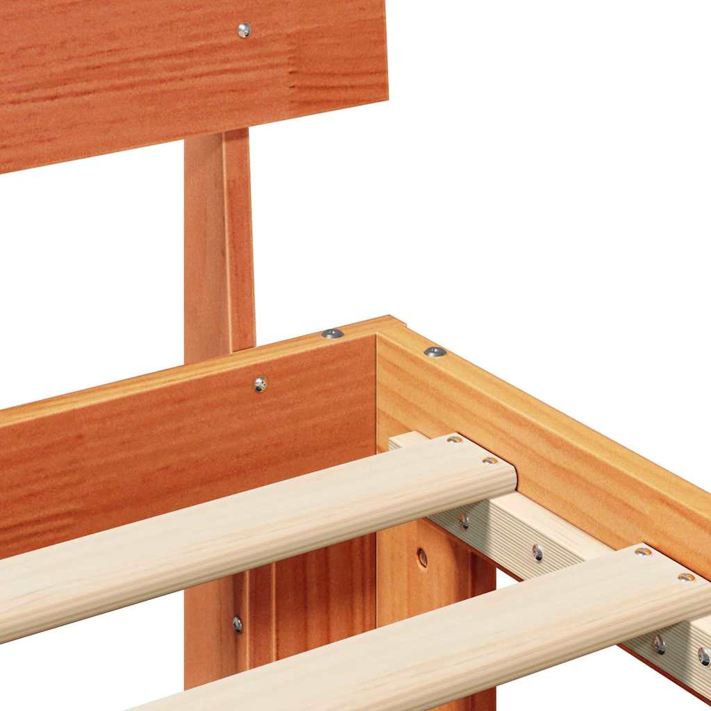 Bed Frame with Headboard Wax Brown 160 x 200 cm Solid Pine Wood