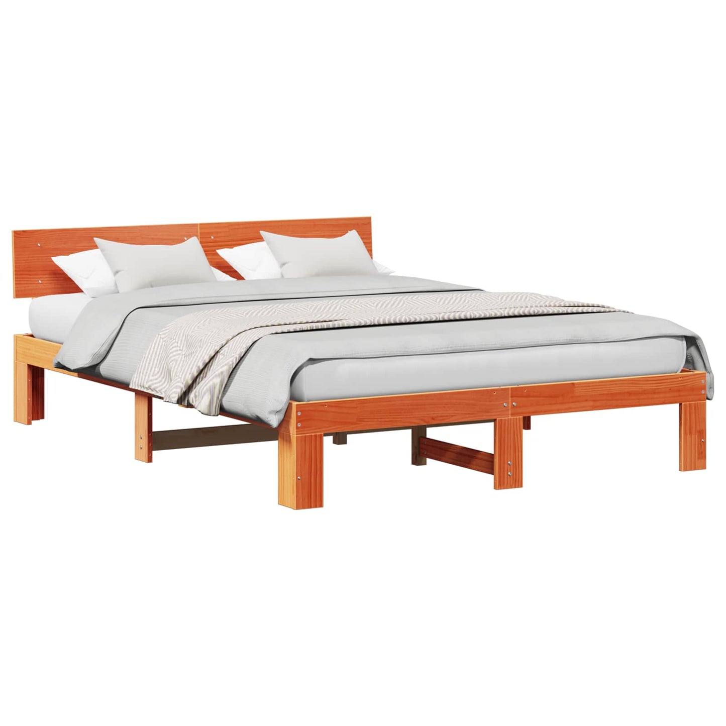 Bed Frame with Headboard Wax Brown 160 x 200 cm Solid Pine Wood