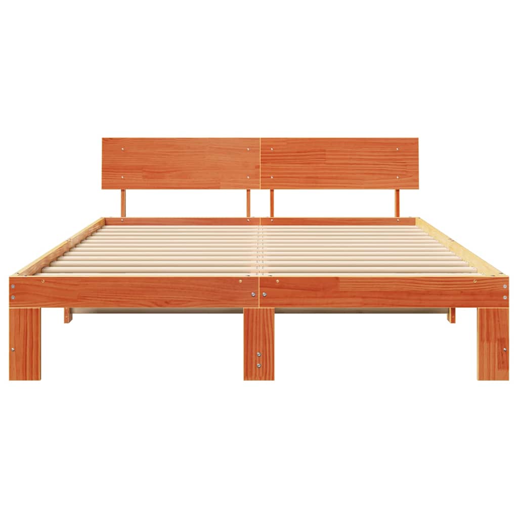Bed Frame with Headboard Wax Brown 160 x 200 cm Solid Pine Wood