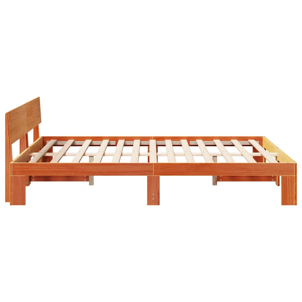 Bed Frame with Headboard Wax Brown 160 x 200 cm Solid Pine Wood