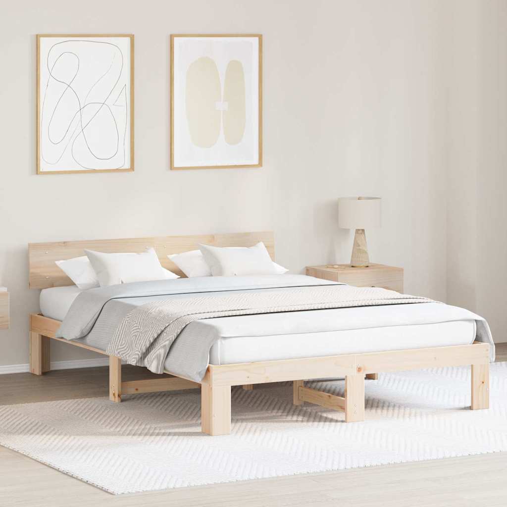 Bed Frame with Headboard Natural 150 x 200 cm Solid Pine Wood
